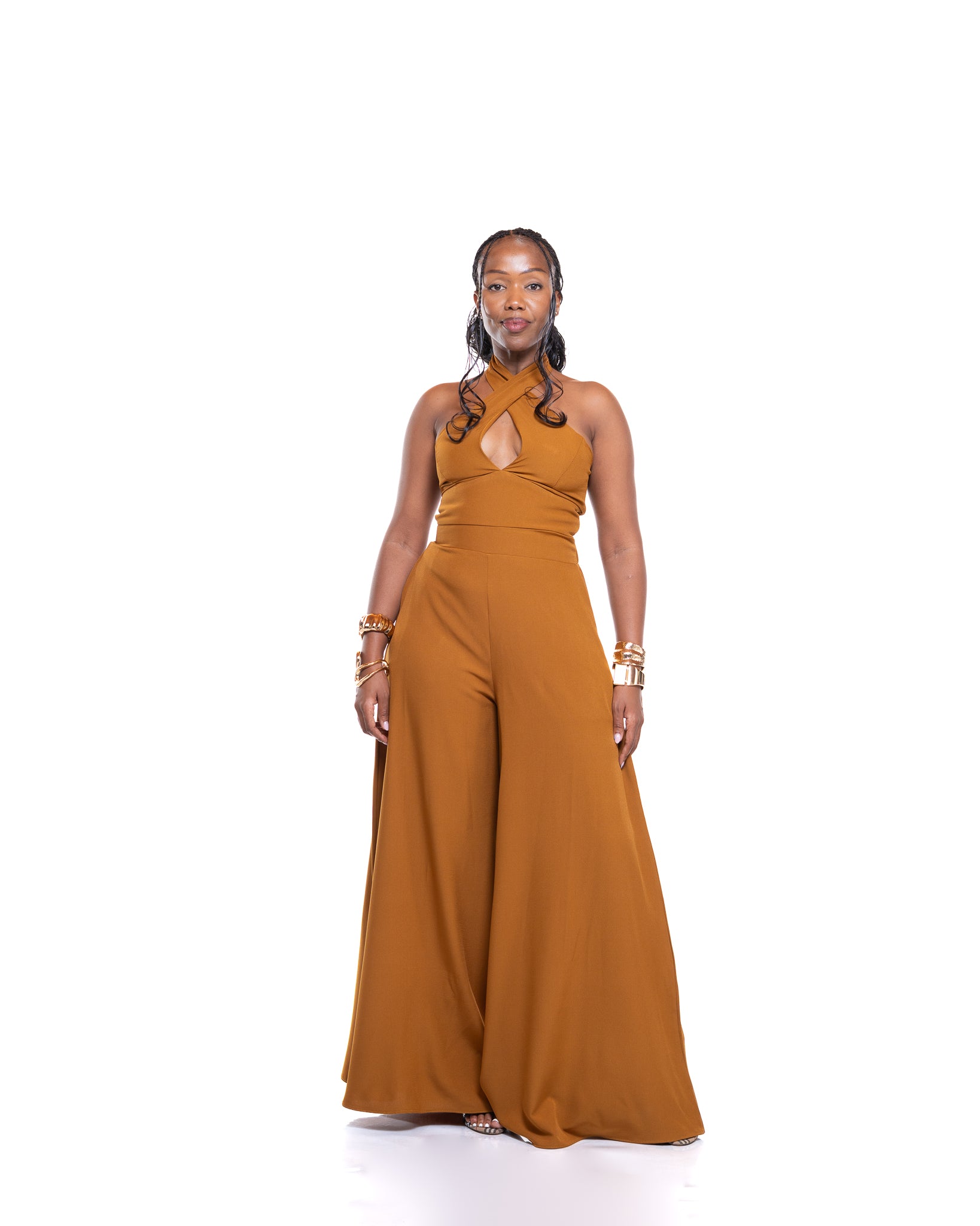 Vienna Wide Leg Jumpsuit In Bronze